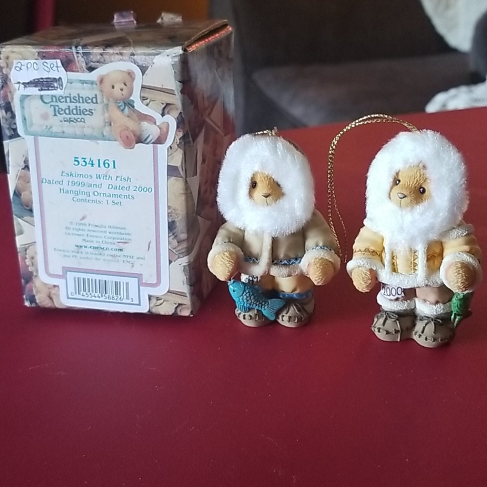 Set of 2 Cherished Teddies Christmas Ornaments